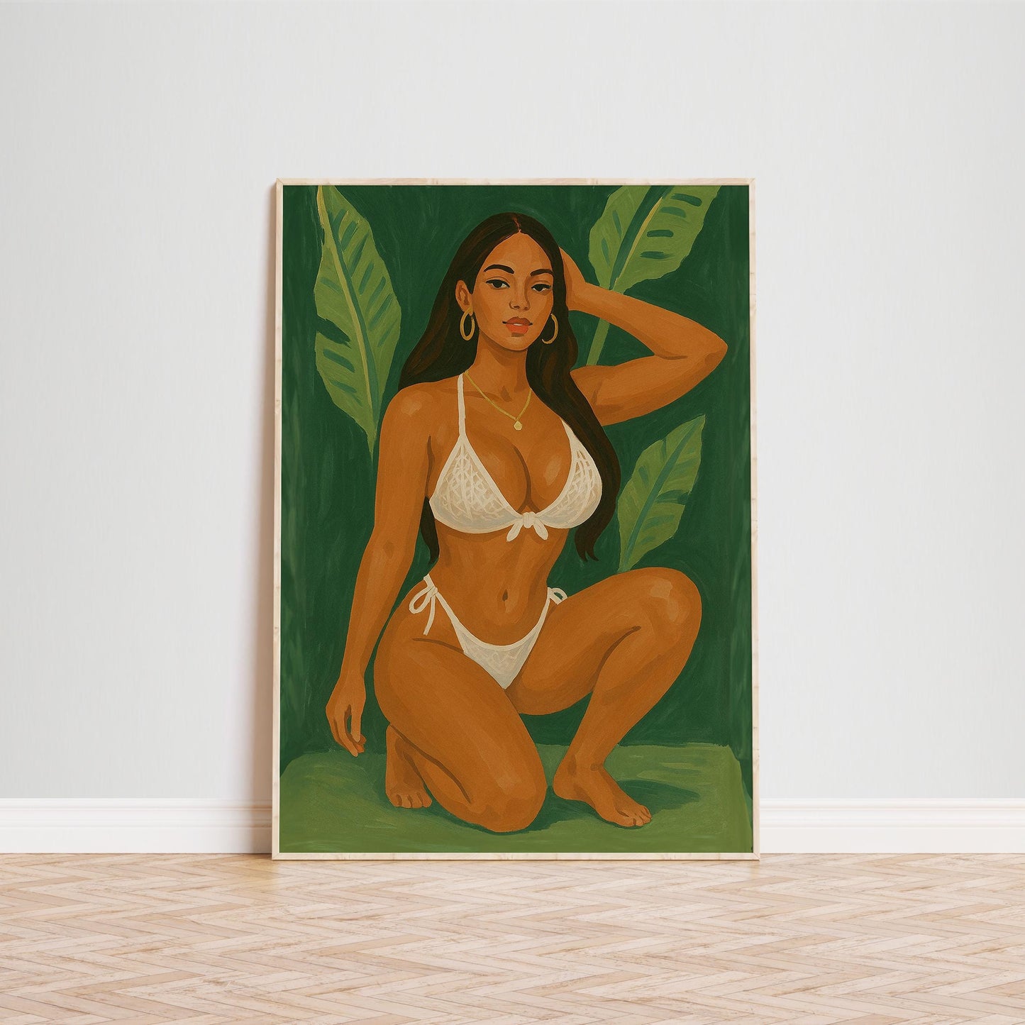 Curvy Goddess Art Print - Tropical Wall Art | Empowering Boudoir Poster, Feminine Bedroom Decor