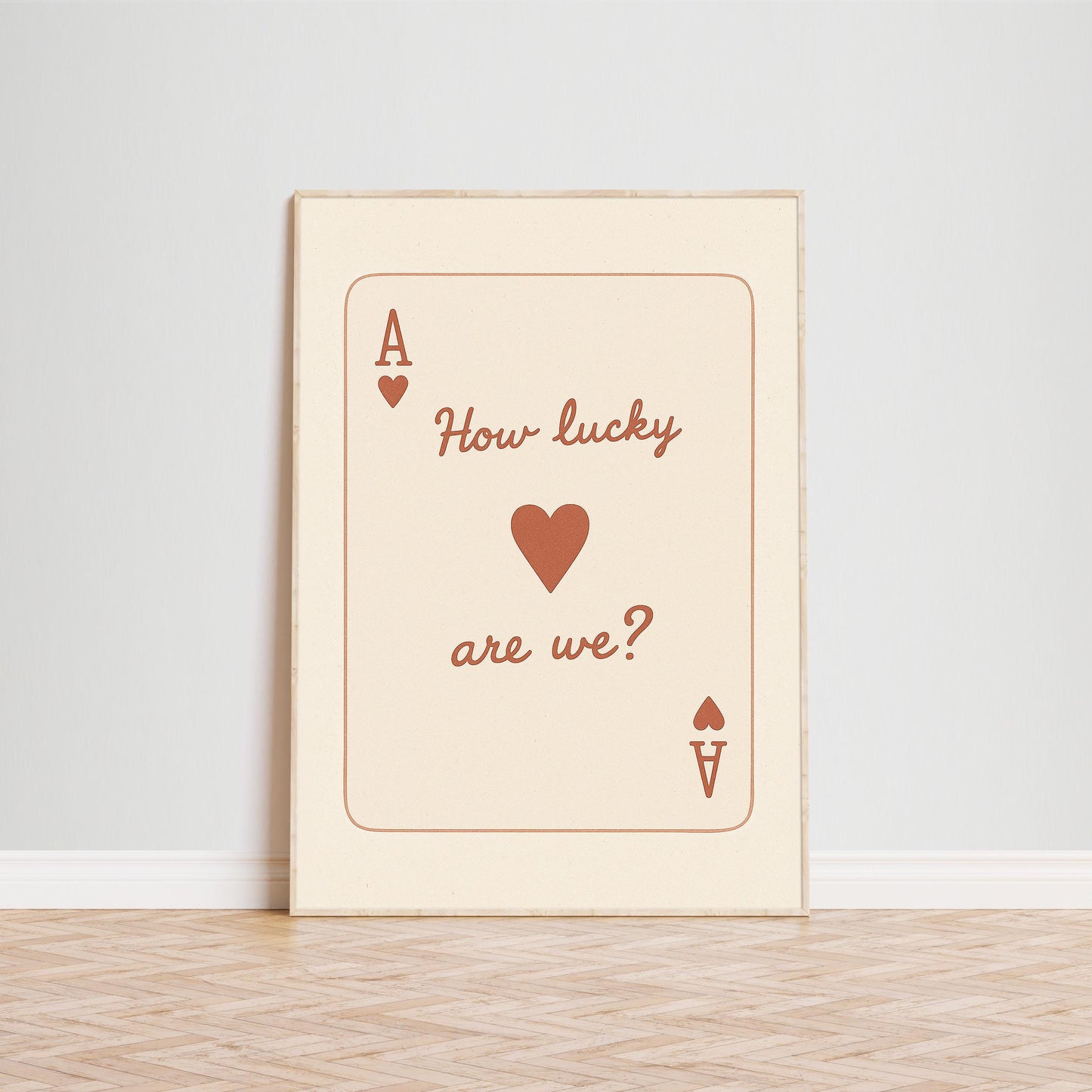 How Lucky Are We Poster – Vintage Brown Playing Card Wall Art for Couples