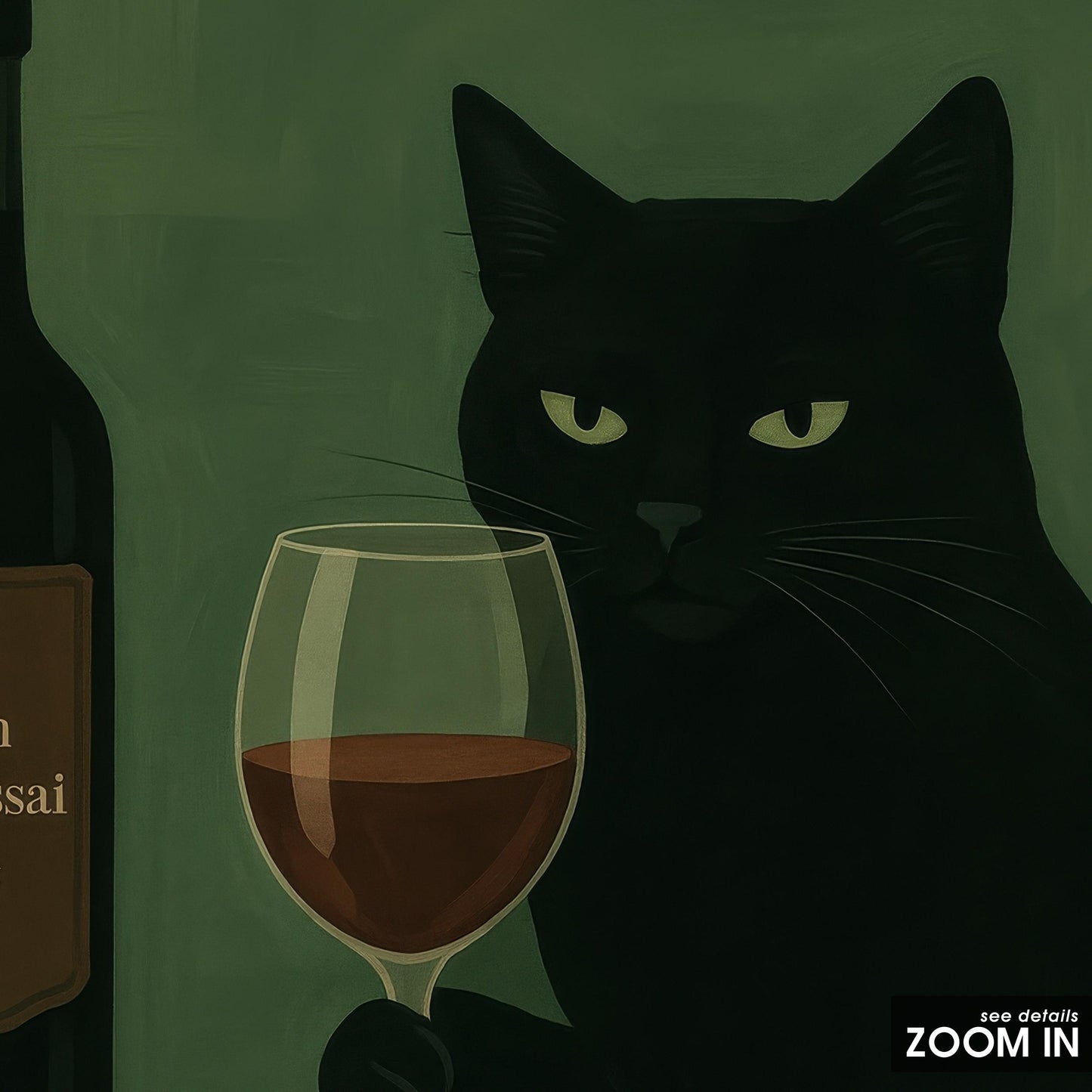 Black Cat Wall Art – Playful Wine and Cheese Decor | Cozy Bar Poster