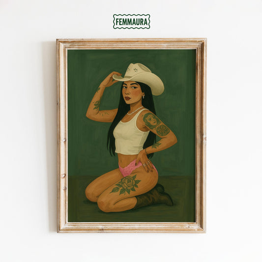 Tattooed Cowgirl Poster – Modern Cowgirl Print | Vintage Western Wall Art