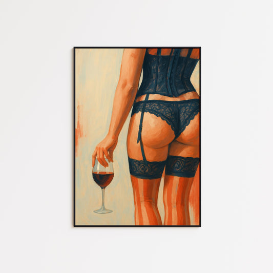 Vintage Lingerie Wall Art – Retro Boudoir Oil Painting | Corset Bedroom Print