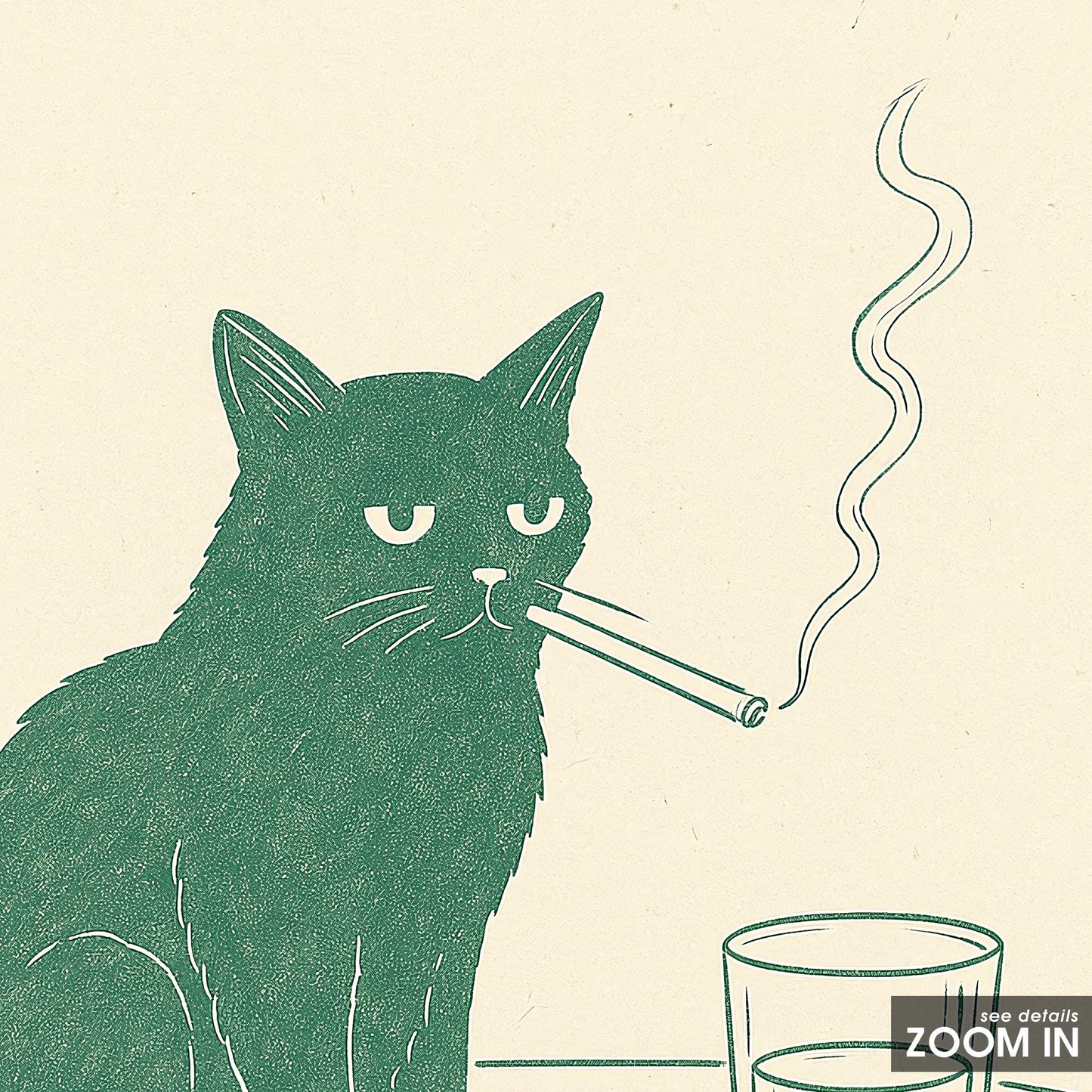 Smoky Cat Line Art Print – Funny Minimalist Wall Art, Retro Animal Poster