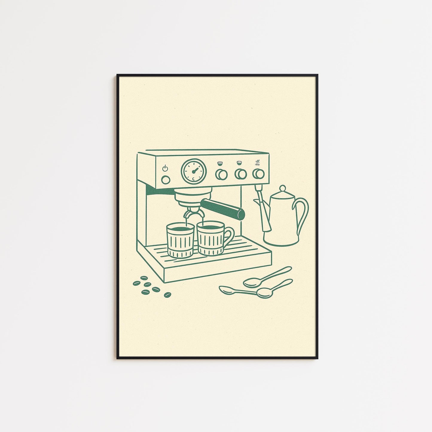Espresso Machine Poster – Minimal Coffee Line Art, Cozy Café Wall Print