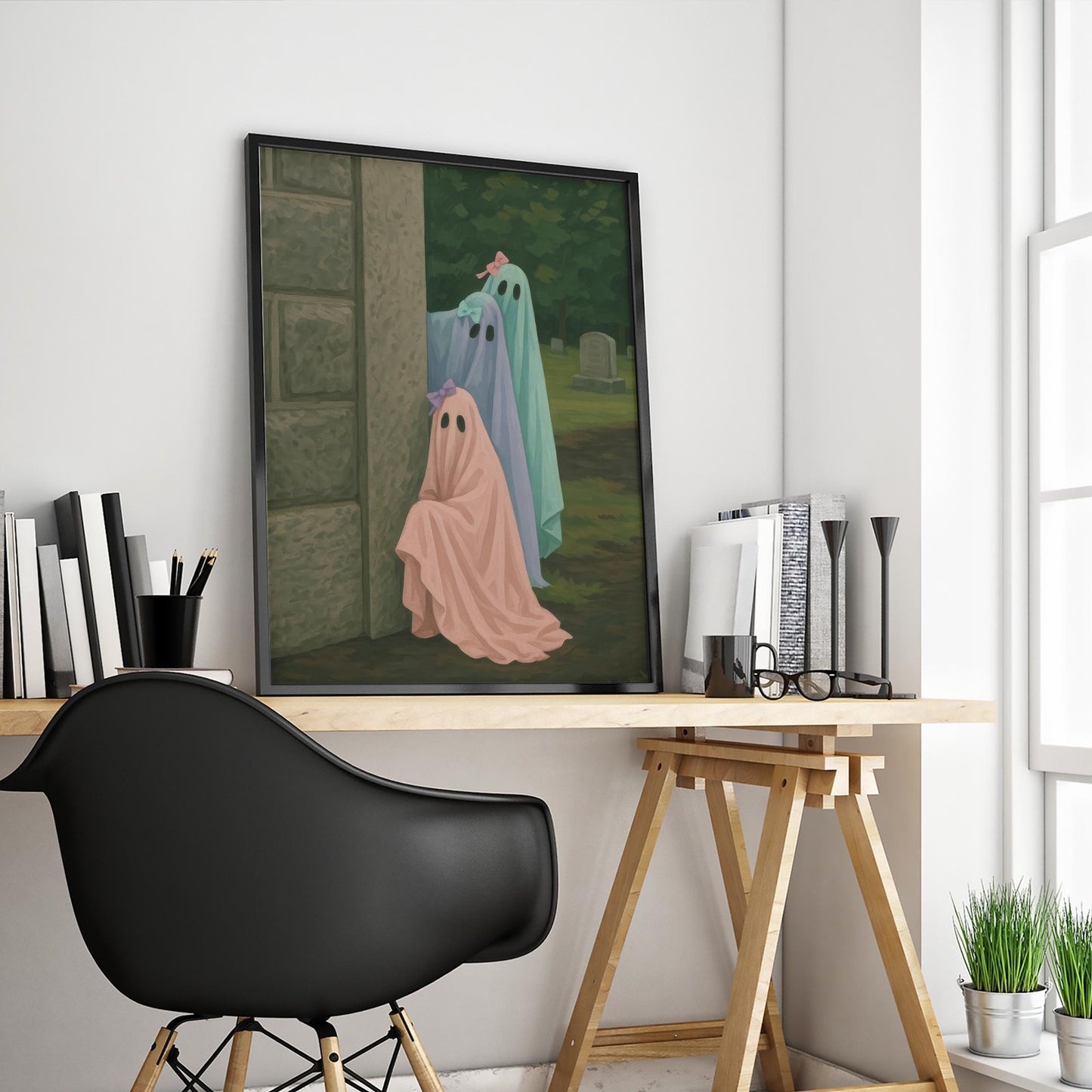 Colorful Ghost Wall Art – Whimsical Pastel Trio Print | Gothic Decor