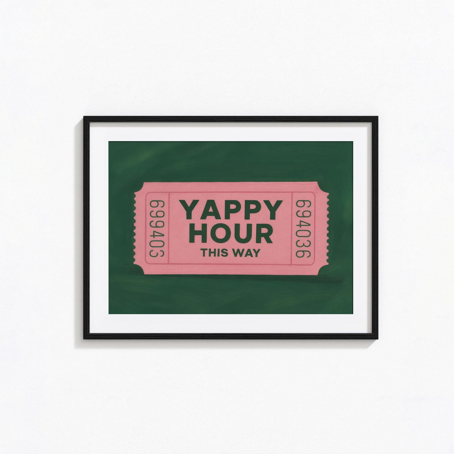 Yappy Hour Poster – Retro Ticket Print | Funny Bar Sign, Pink Green Decor