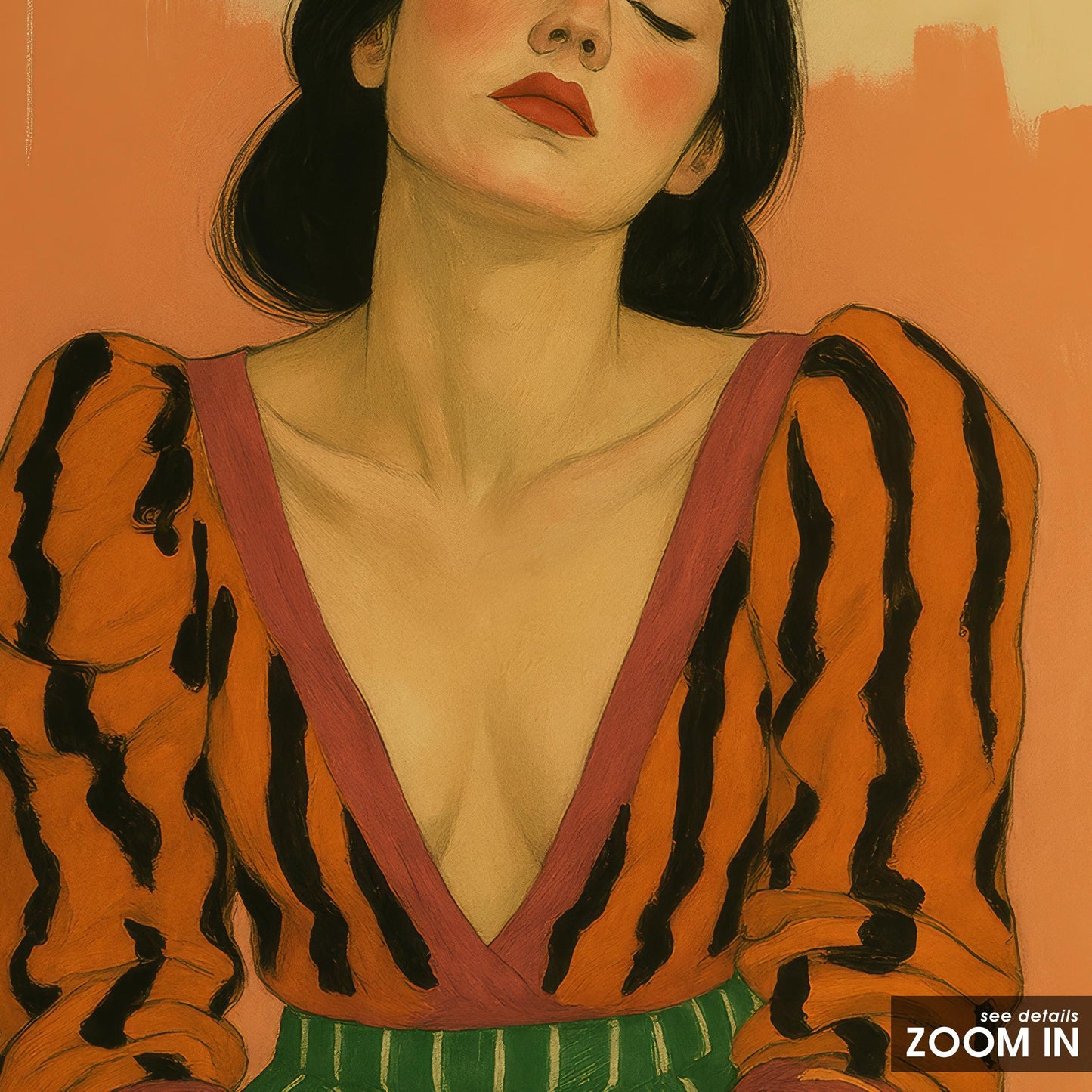 Modern Feminine Wall Art – Bold Woman Art | Striped Outfit Print, Earth Tone Decor