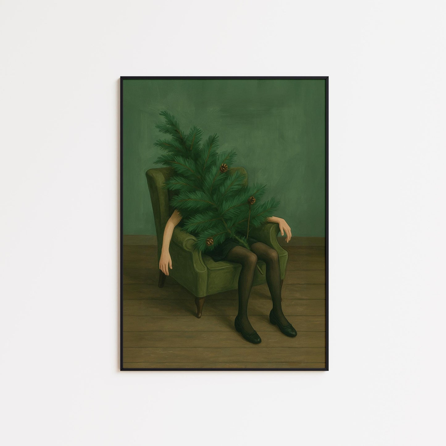 Exhausted Christmas Poster – Surreal Holiday Wall Art With Moody Festive Burnout