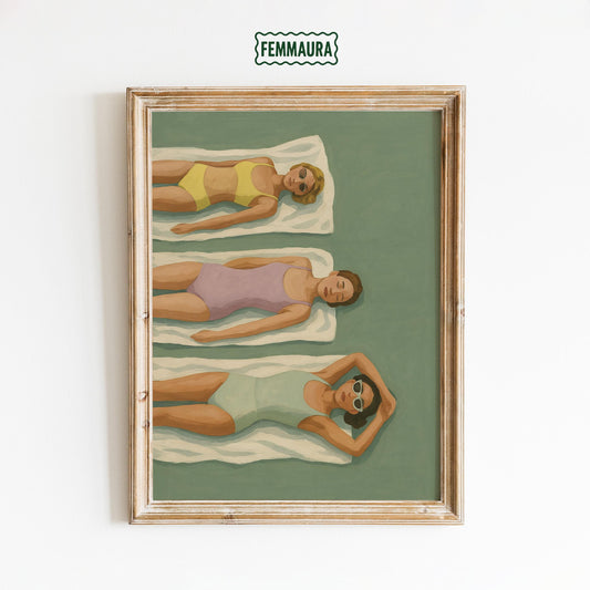 Vintage Poolside Poster – Retro Wall Art With Feminine Pastel Color Print
