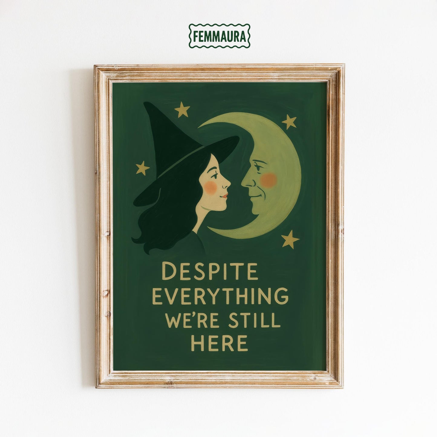 Witch Moon Poster – Celestial Wall Art With Resilience Quote and Vintage Folk Style