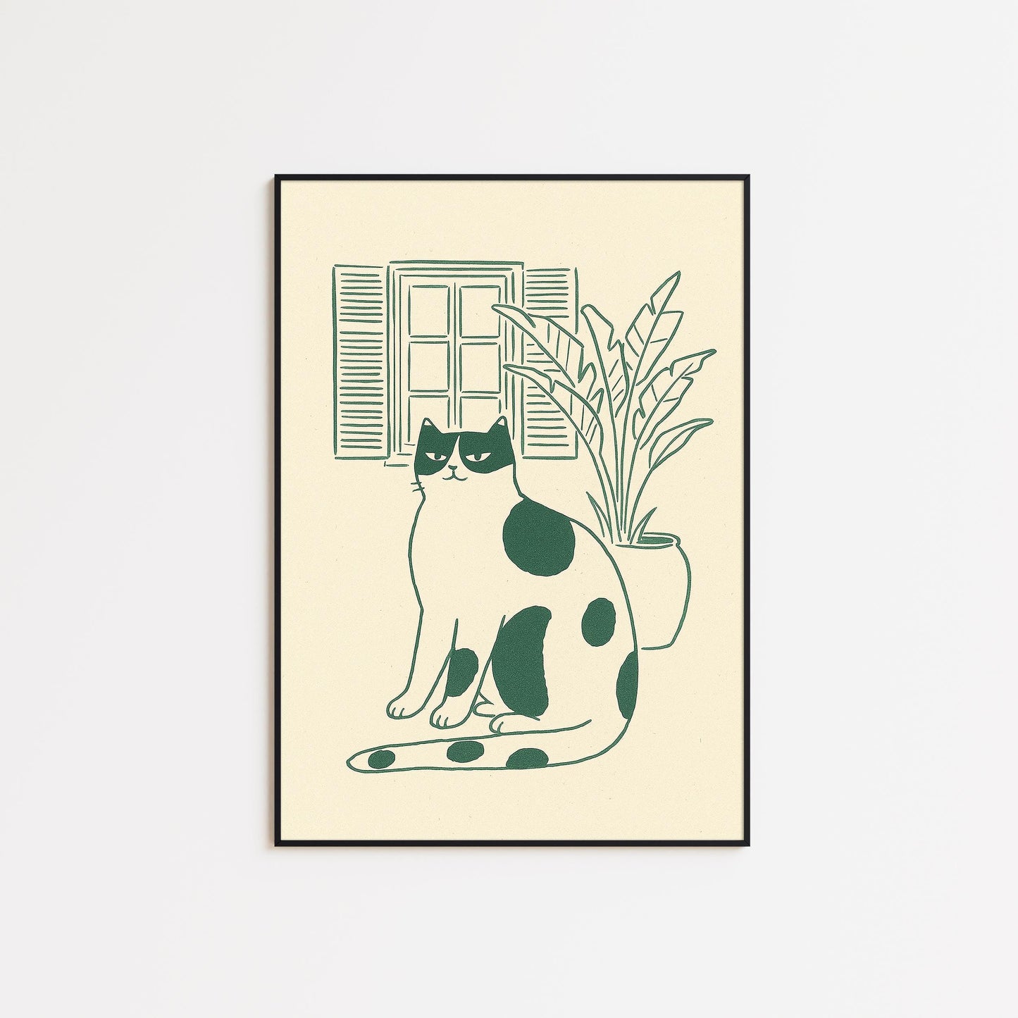 Window Cat – Minimal Line Art Poster, Calm Vintage Home Illustration