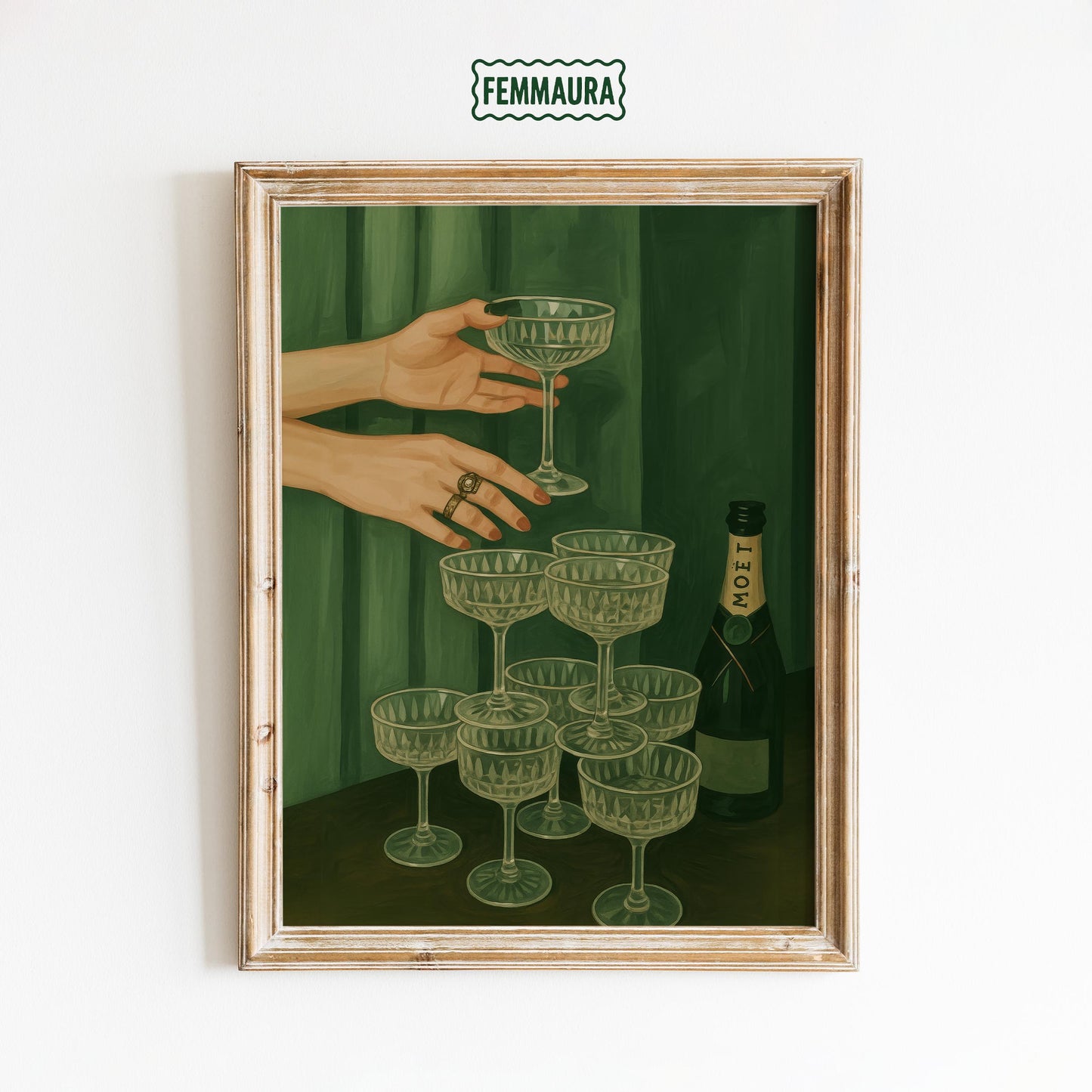 Champagne Glass Poster – Feminine Bar Art with Moët Bottle | Luxe Party Print