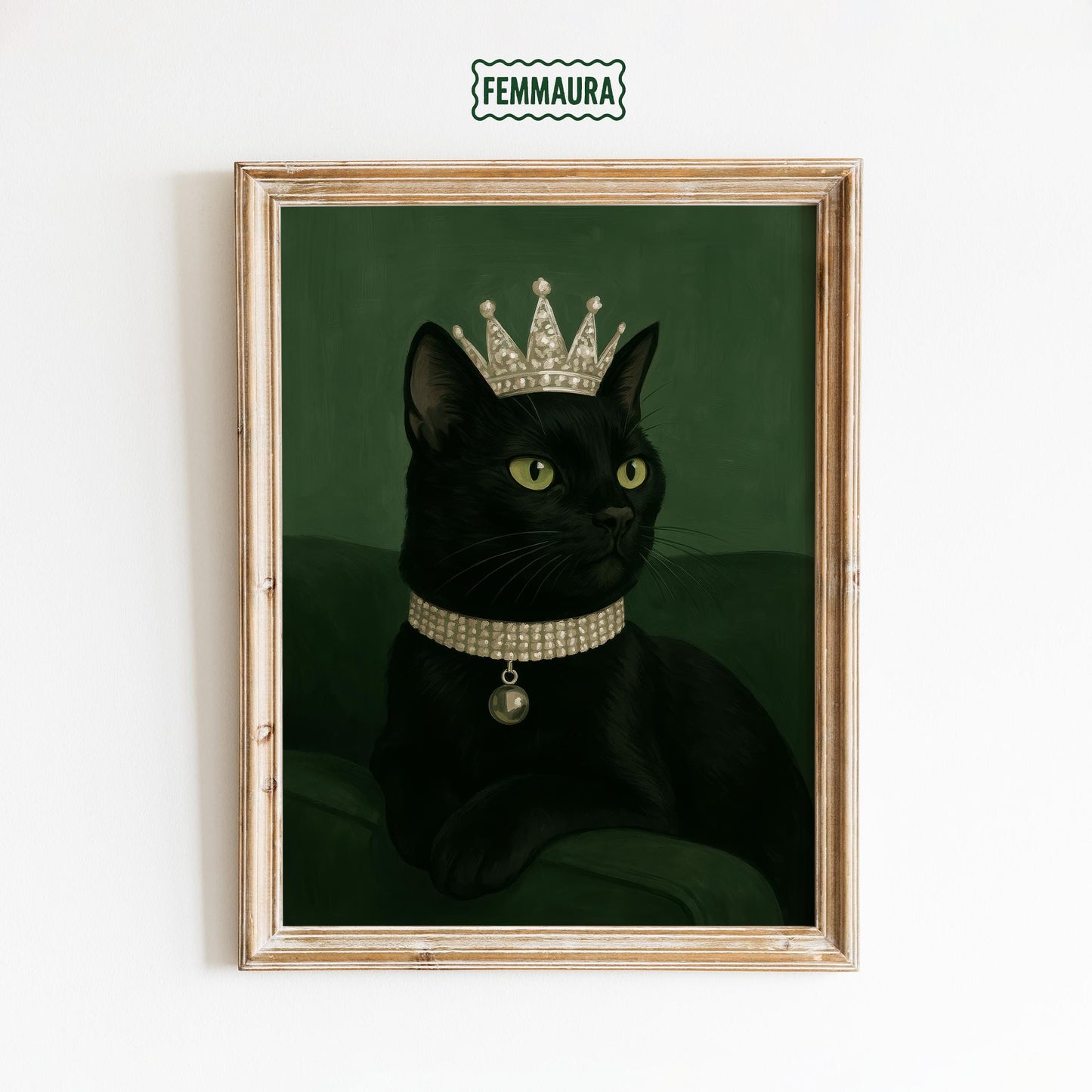 Gothic Black Cat Art | Elegant Feline Portrait with Pearl Collar – Luxury Gothic Decor