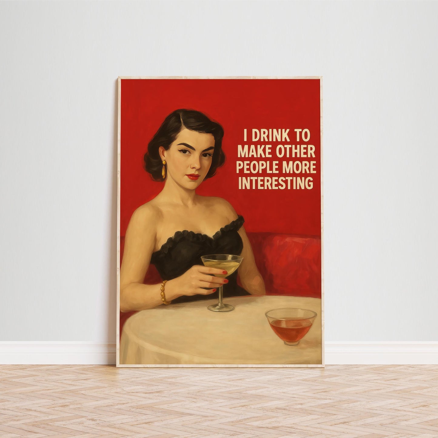 Retro Bar Poster – Sarcastic Wall Art With Vintage Drink Quote & Chic Style