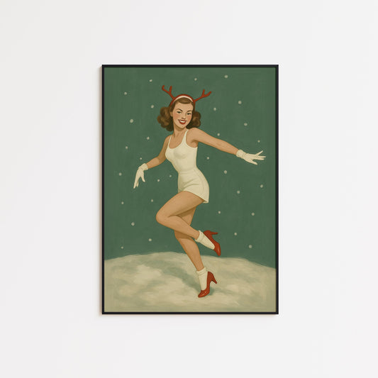 Vintage Reindeer Poster – Retro Christmas Art | Midcentury Holiday Print