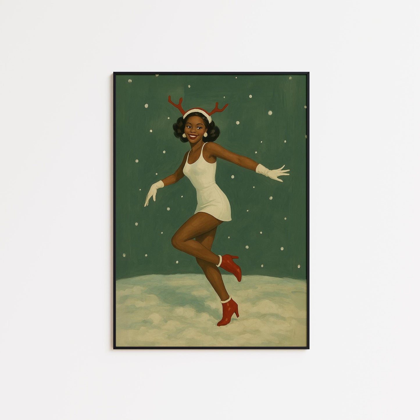 Retro Reindeer Girl Poster – Vintage Holiday Wall Art | 50s Style Festive Print