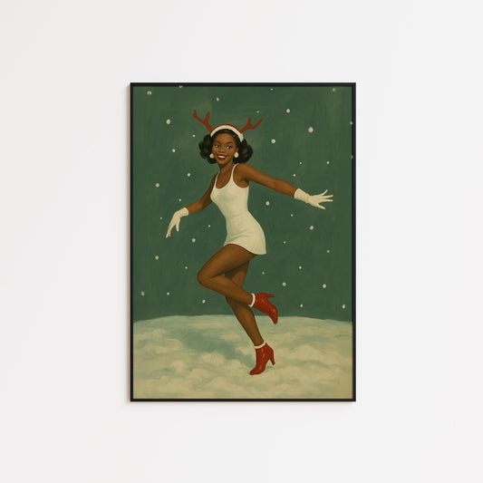 Retro Reindeer Girl Poster – Vintage Holiday Wall Art | 50s Style Festive Print