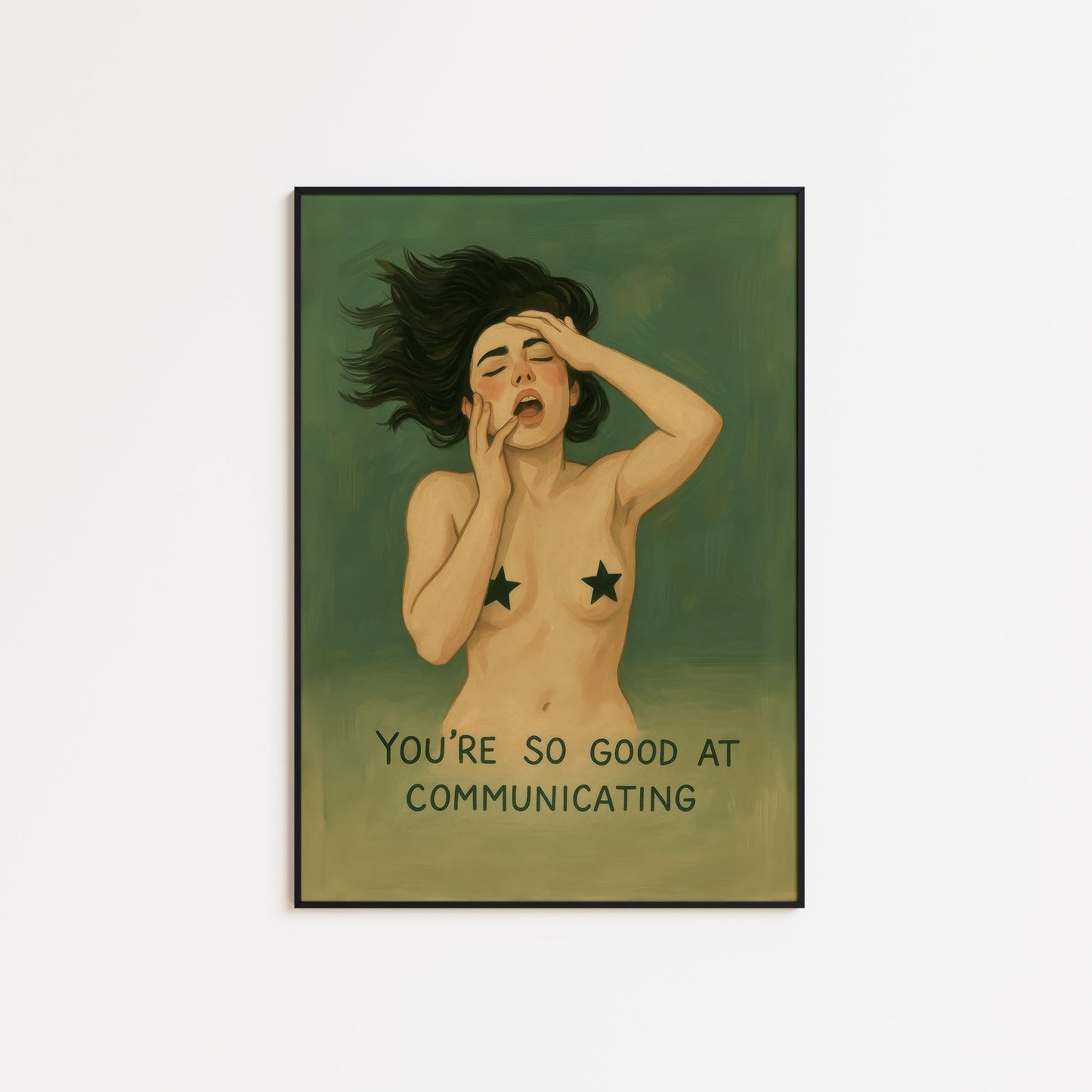 Sensual Feminist Wall Art – Dark Green Erotic Illustration | Bold Feminine Decor Print