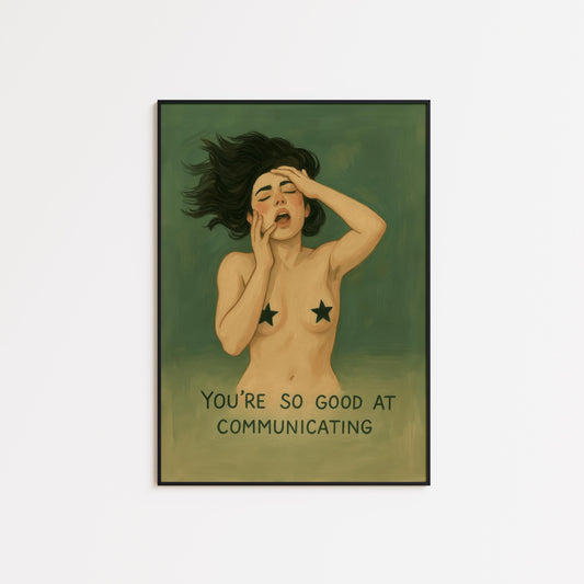 Sensual Feminist Wall Art – Dark Green Erotic Illustration | Bold Feminine Decor Print