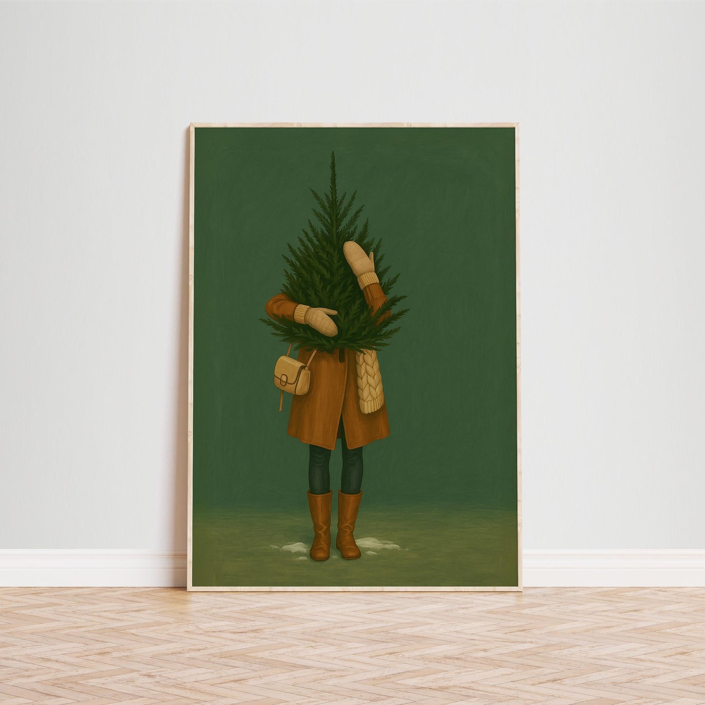 Winter Tree Poster – Cozy Christmas Wall Art With Mysterious Winter Figure