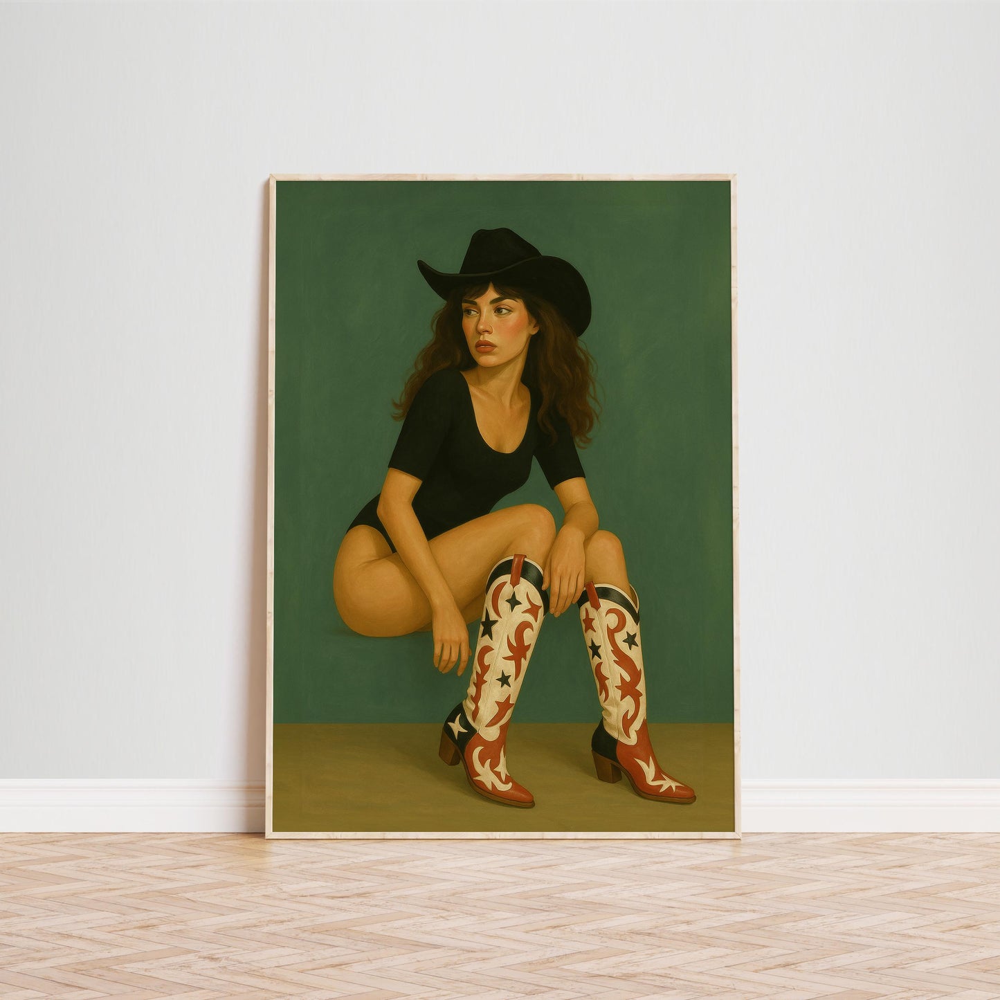 Cowgirl Squat Poster – Retro Western Wall Art With Bold Cowgirl Boots Print