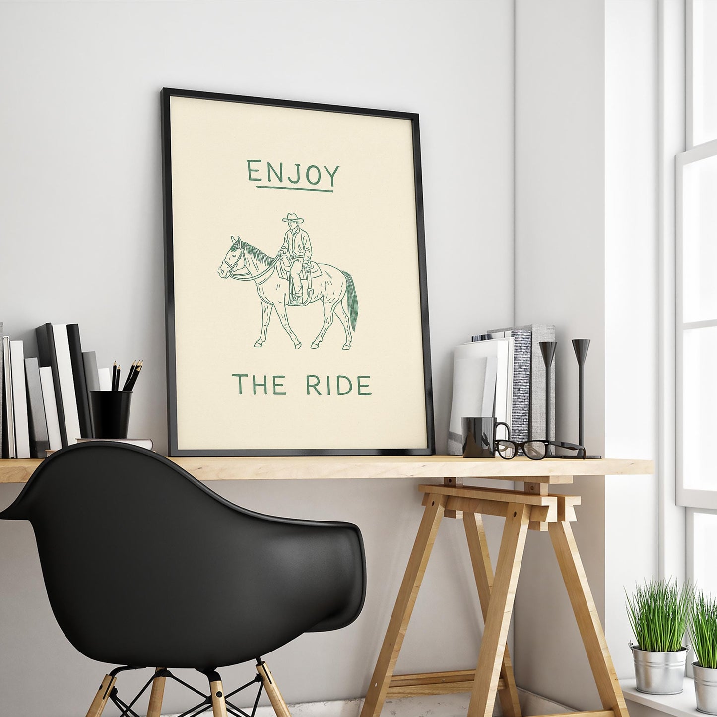 Western Cowboy Poster – Enjoy The Ride Art | Rustic Country Decor Print