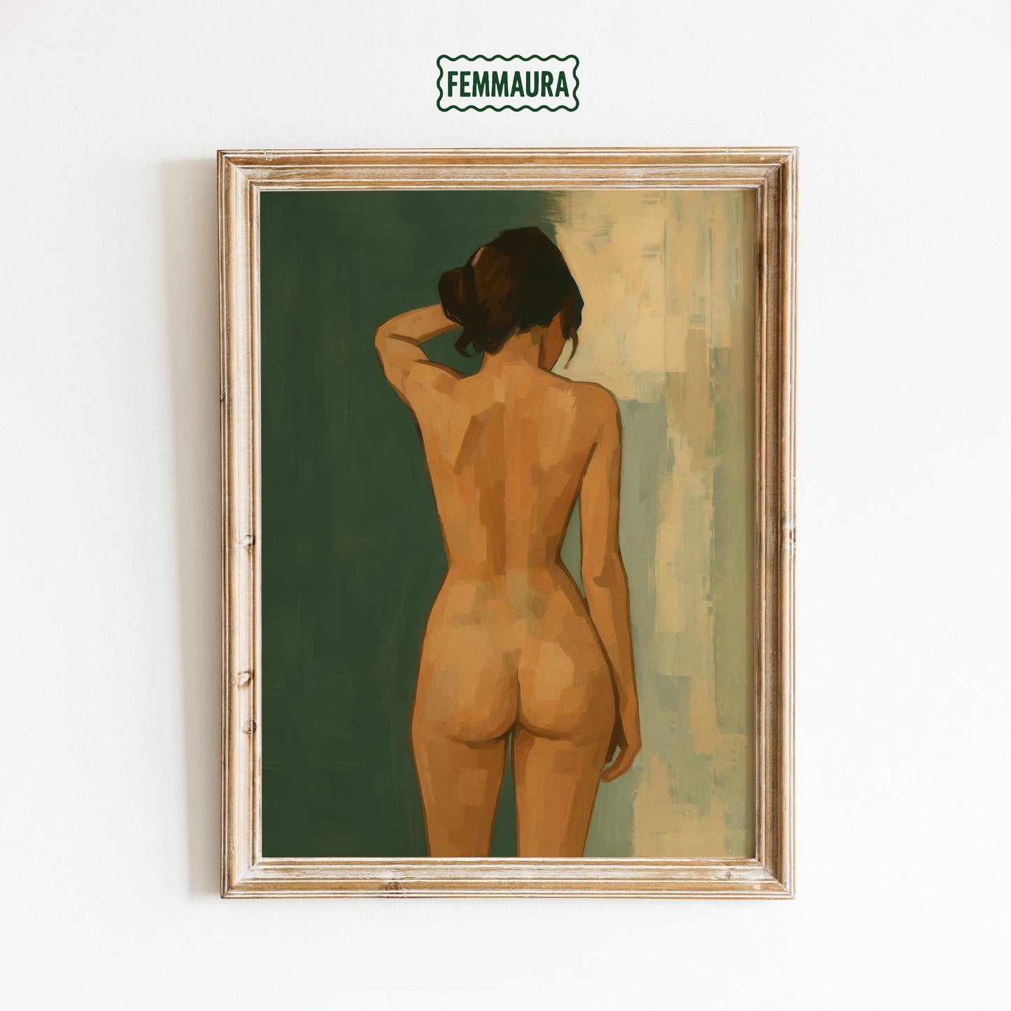 Minimalist Nude Art – Feminine Wall Decor | Green Gold Print | Bedroom Art Print