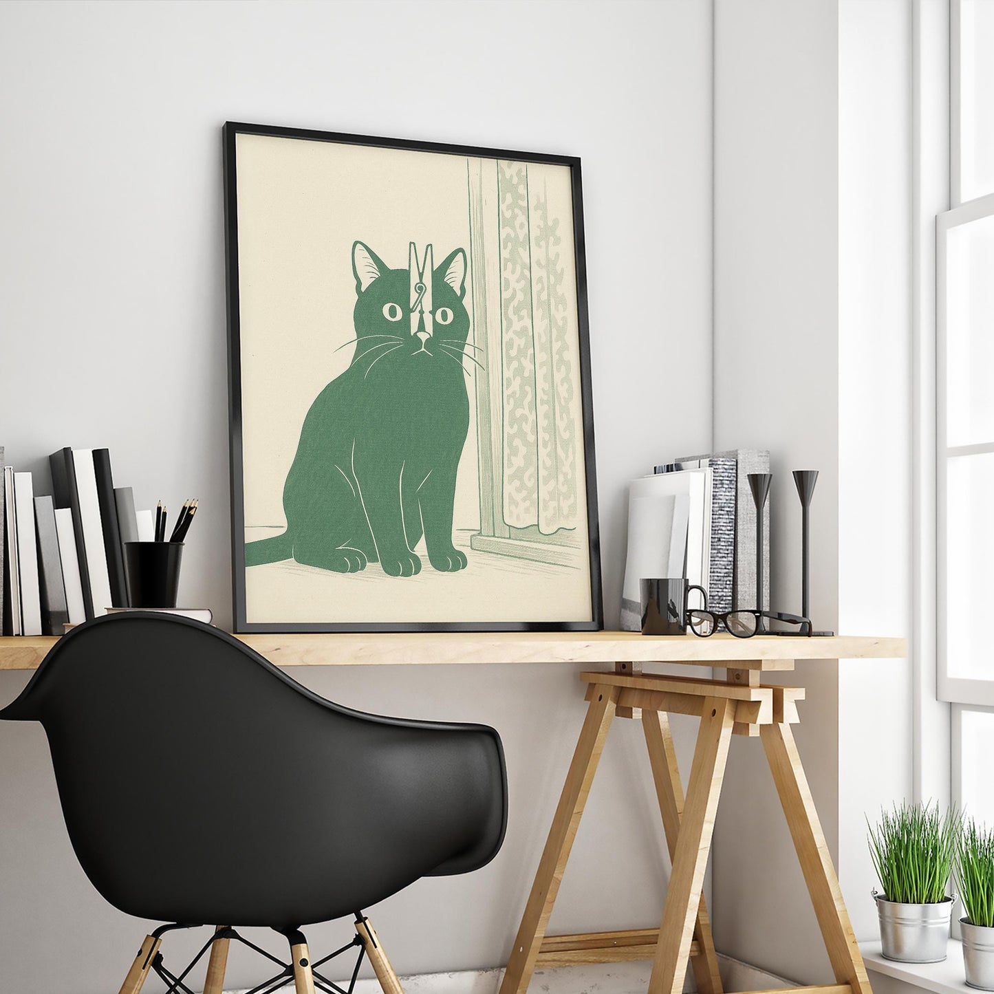 Cat with Peg – Minimalist Funny Wall Art