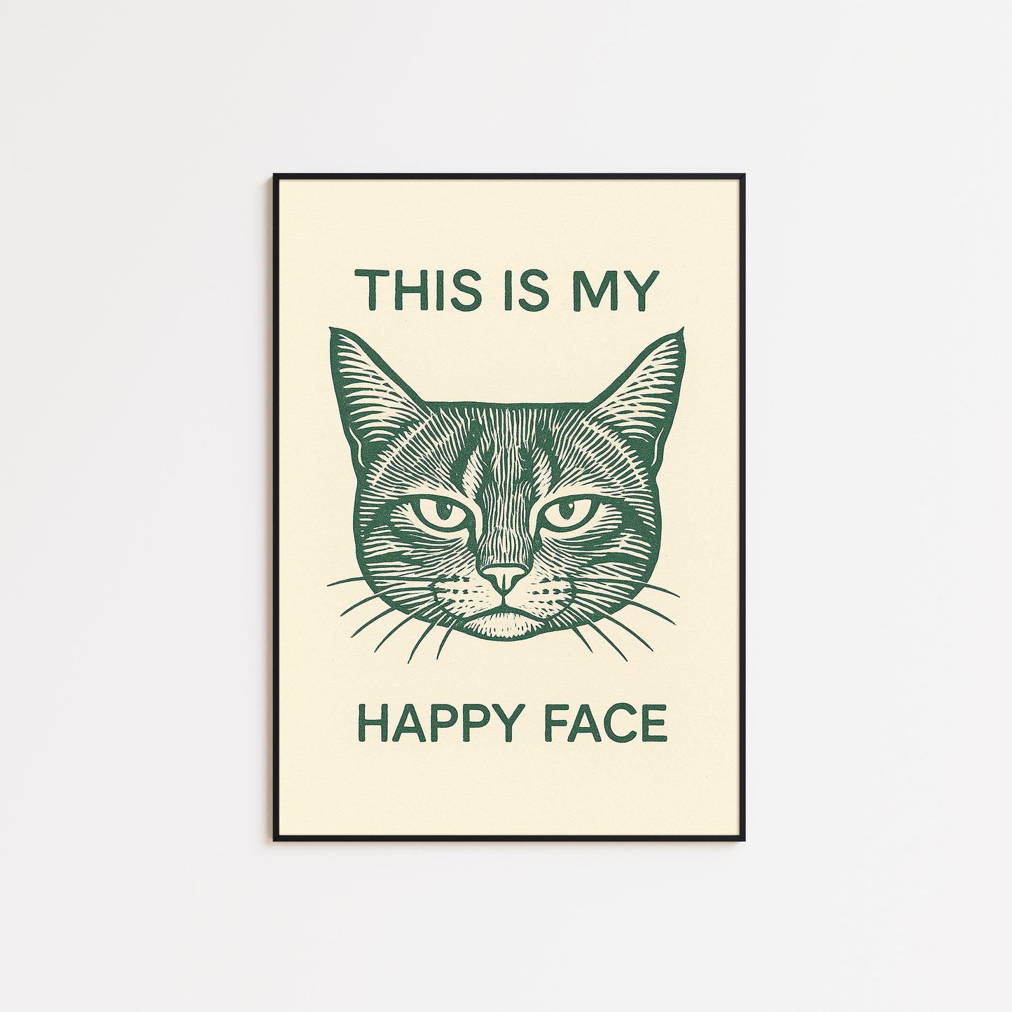 This Is My Happy Face Poster – Funny Cat Wall Art, Minimal Line Drawing Animal Print