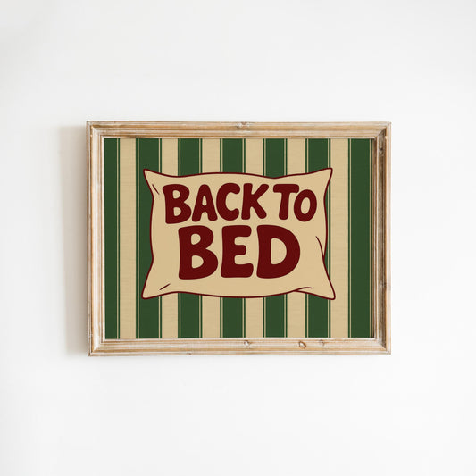 Back to Bed Western Wall Art – Funny Retro Stripe Pillow Poster