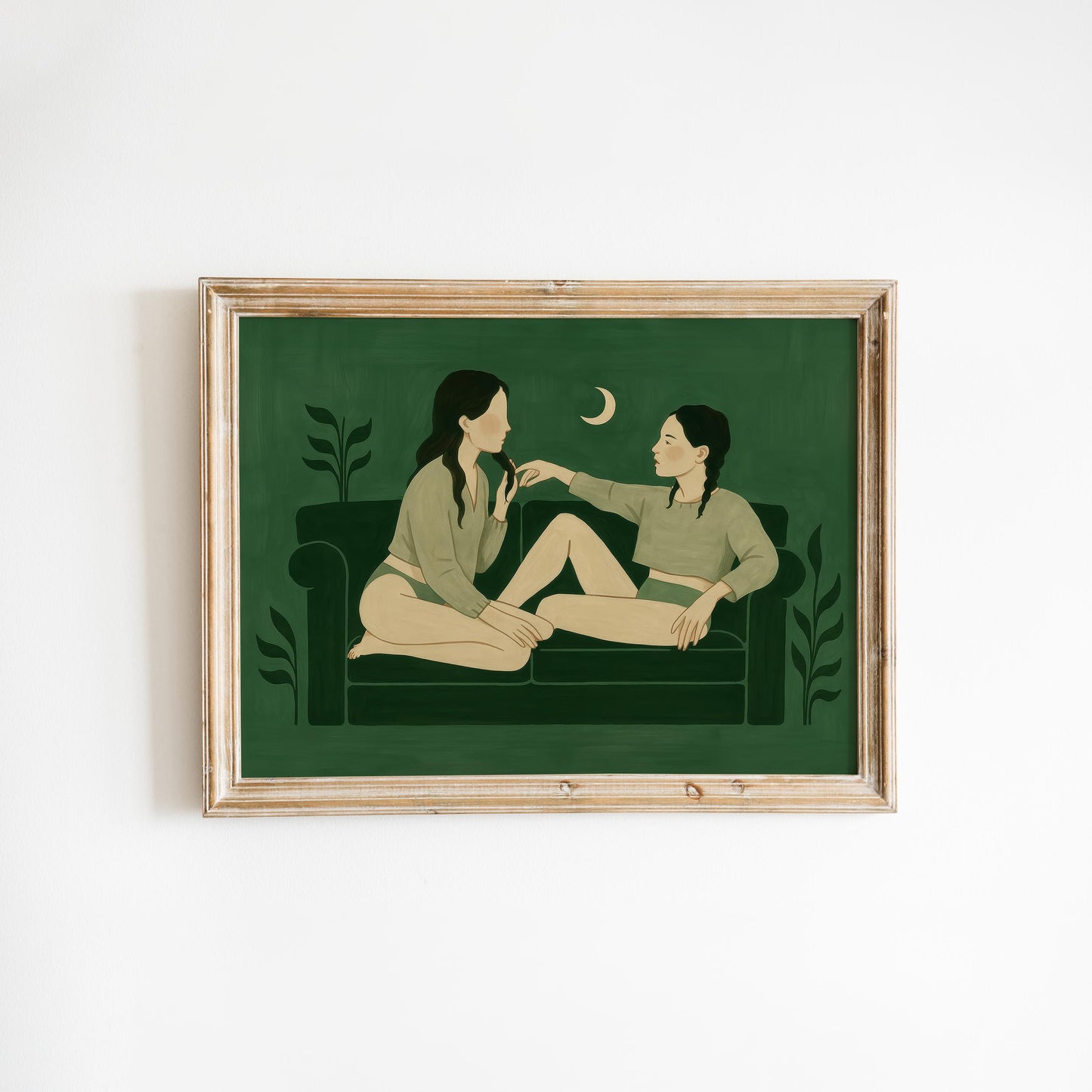 Emotional Green Wall Art – Queer Love Print | Cozy Night Artwork for Feminine Room Decor