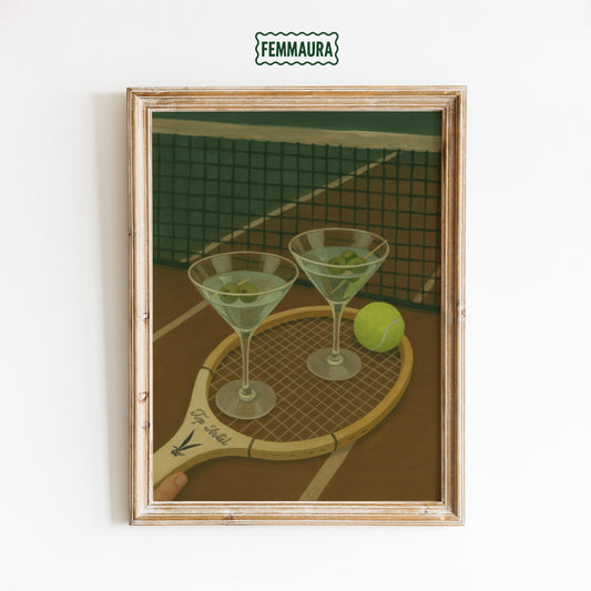Tennis Martini Poster – Retro Sport Art | Vintage Cocktail Print Wall Decor