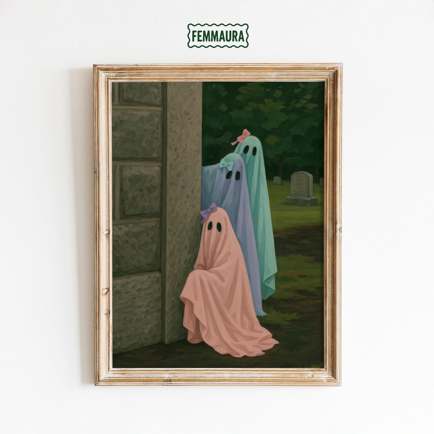 Colorful Ghost Wall Art – Whimsical Pastel Trio Print | Gothic Decor