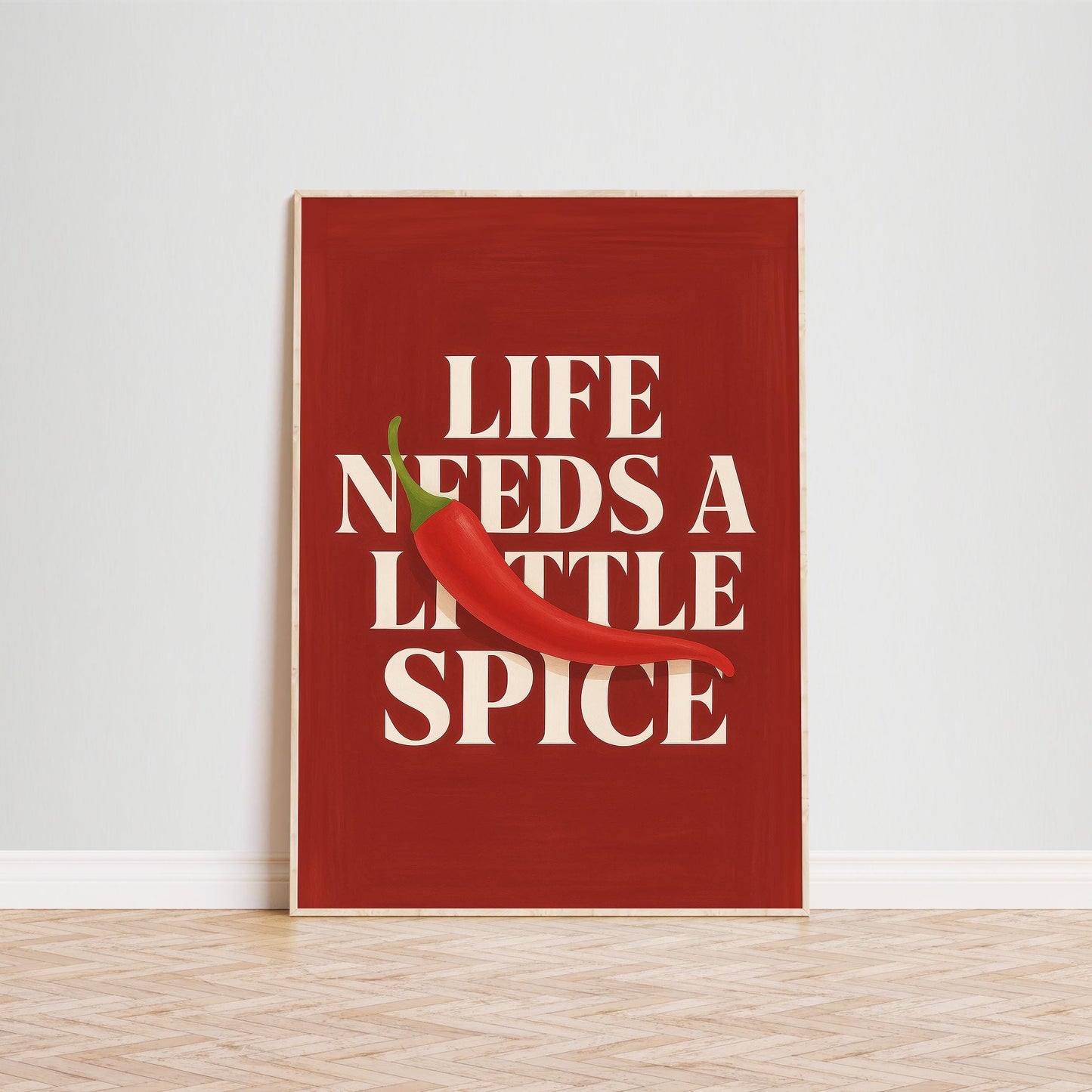 Retro Kitchen Poster – Bold Red Wall Art With Spicy Chili Pepper Design