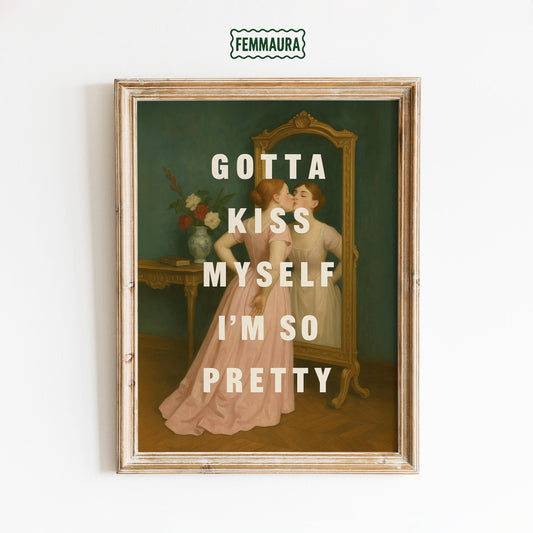 Feminist Vintage Poster – Empowering Self Love Decor with Pink Dress Artwork