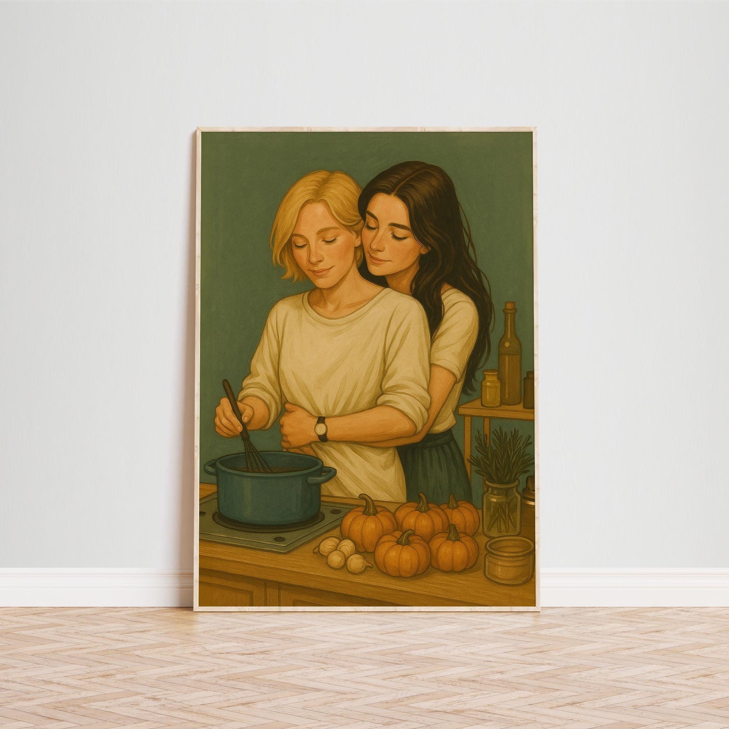Couple Cooking Poster – Vintage Kitchen Art | Cozy Rustic Wall Print