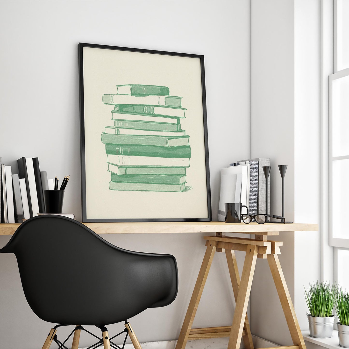 Stack of Books Poster – Minimalist Literary Wall Art