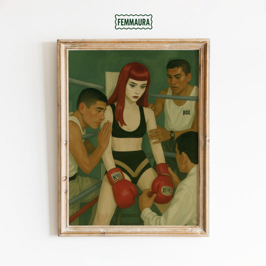 Female Boxer Wall Art – Vintage Boxing Print With Strong Woman Poster
