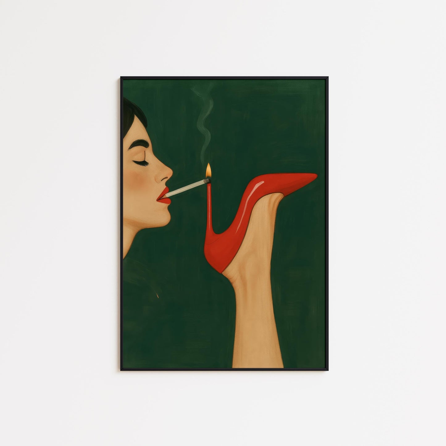 Smoking Heel Poster – Bold Retro Artwork With Red Stiletto Print