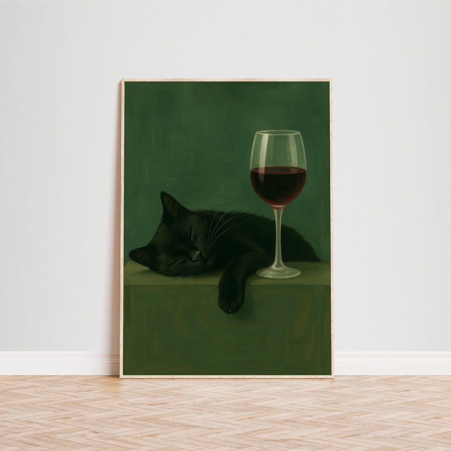 Gothic Cat Art Print – Moody Black Cat Wine Poster | Cozy Bar Decor
