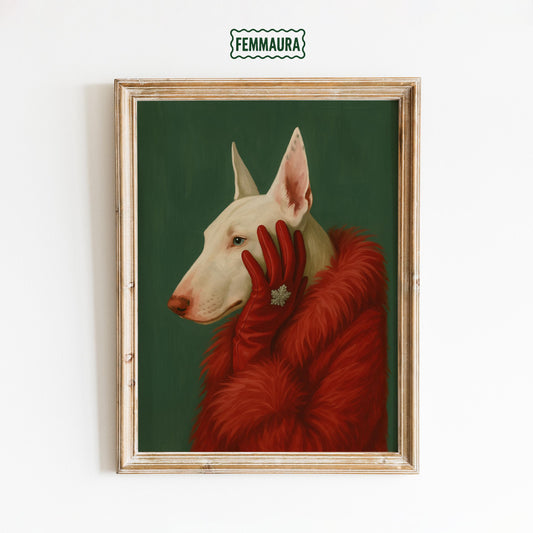Bull Terrier Poster – Vintage Dog Print With Glam Red Fur Artwork & Chic Decor