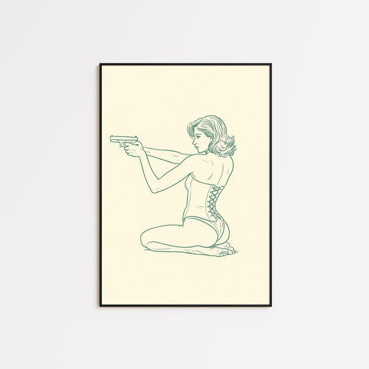 Armed Muse Poster – Minimal Line Art Woman Print, Femmaura Bold Series