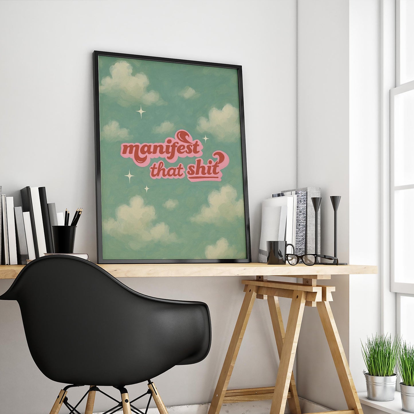 Retro Cloud Poster – Bold Text Print With Playful Typography & Pastel Sky Decor