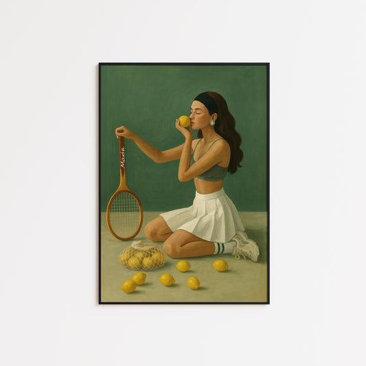 Lemon Tennis Poster – Retro Sporty Print With Stylish Feminine Tennis Artwork