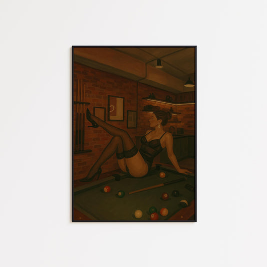 Billiards Pin Up Poster – Femme Fatale Artwork | Retro Game Room Decor