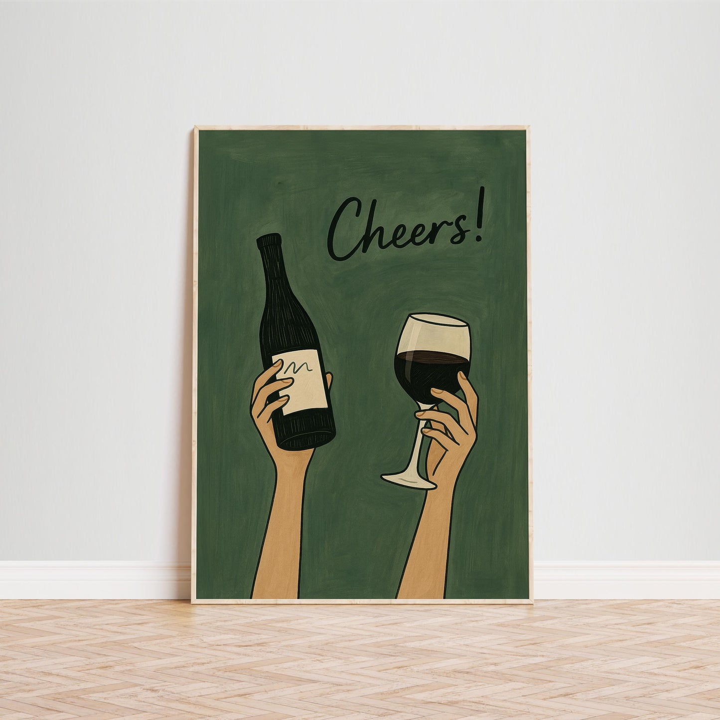 Cheers Wine Poster – Minimalist Bar Wall Decor | Modern Kitchen Print