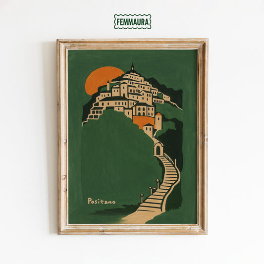 Positano Italy Poster – Vintage Amalfi Coast Print | Mediterranean Wall Art