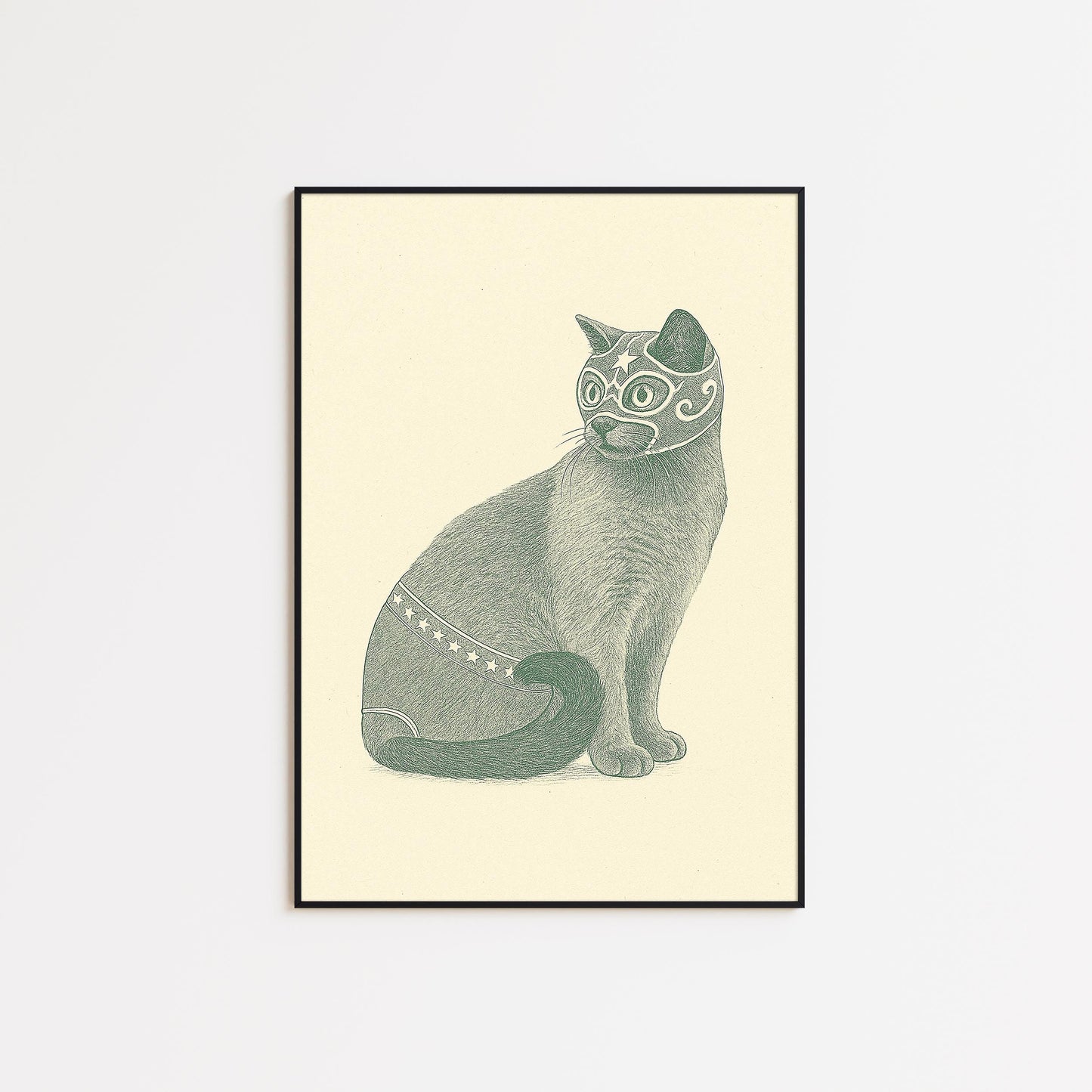Luchador Cat Poster – Vintage Mexican Wrestler Cat Print, Whimsical Animal Wall Art