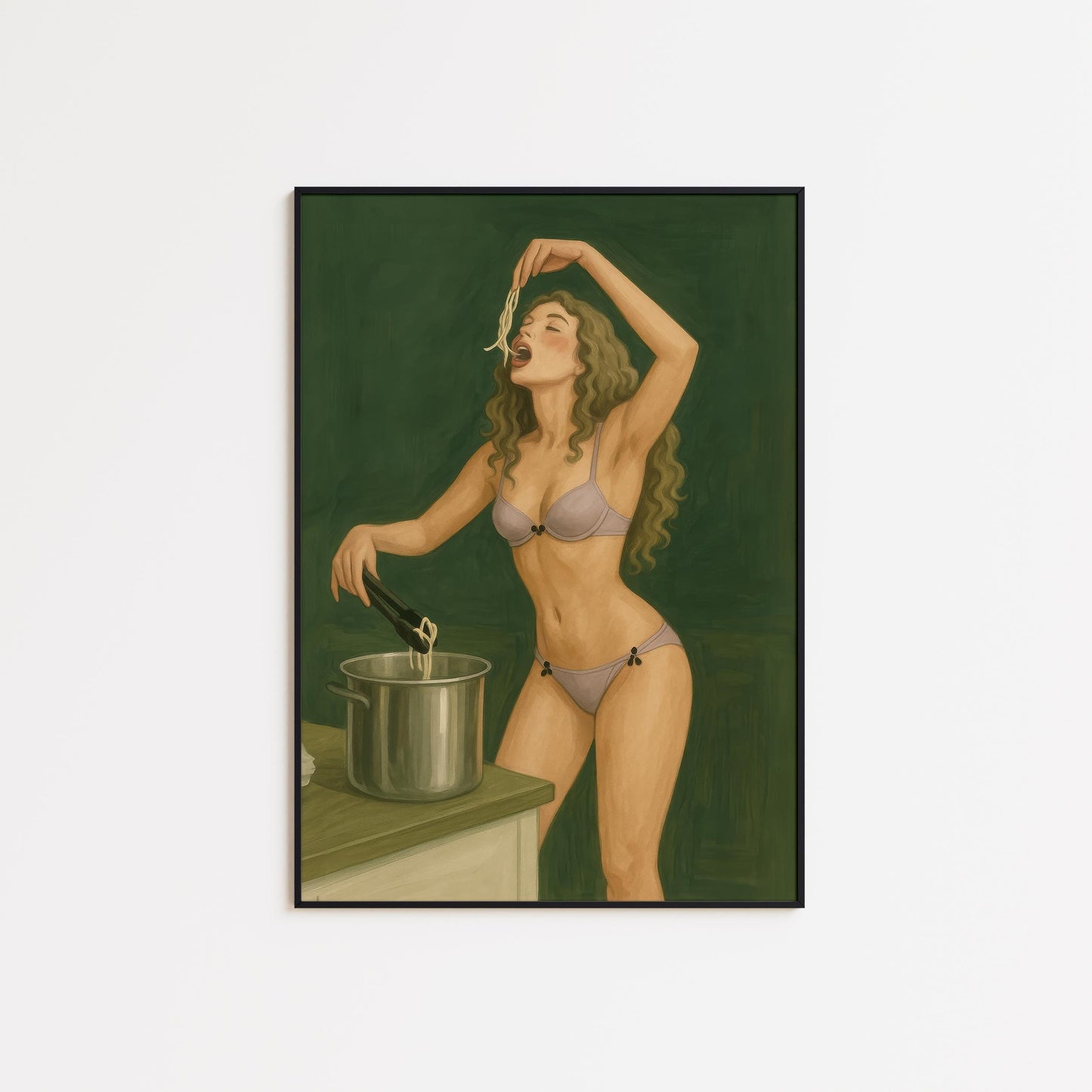 Pasta Lover Art Print – Retro Kitchen Decor | Sensual Cooking Wall Art