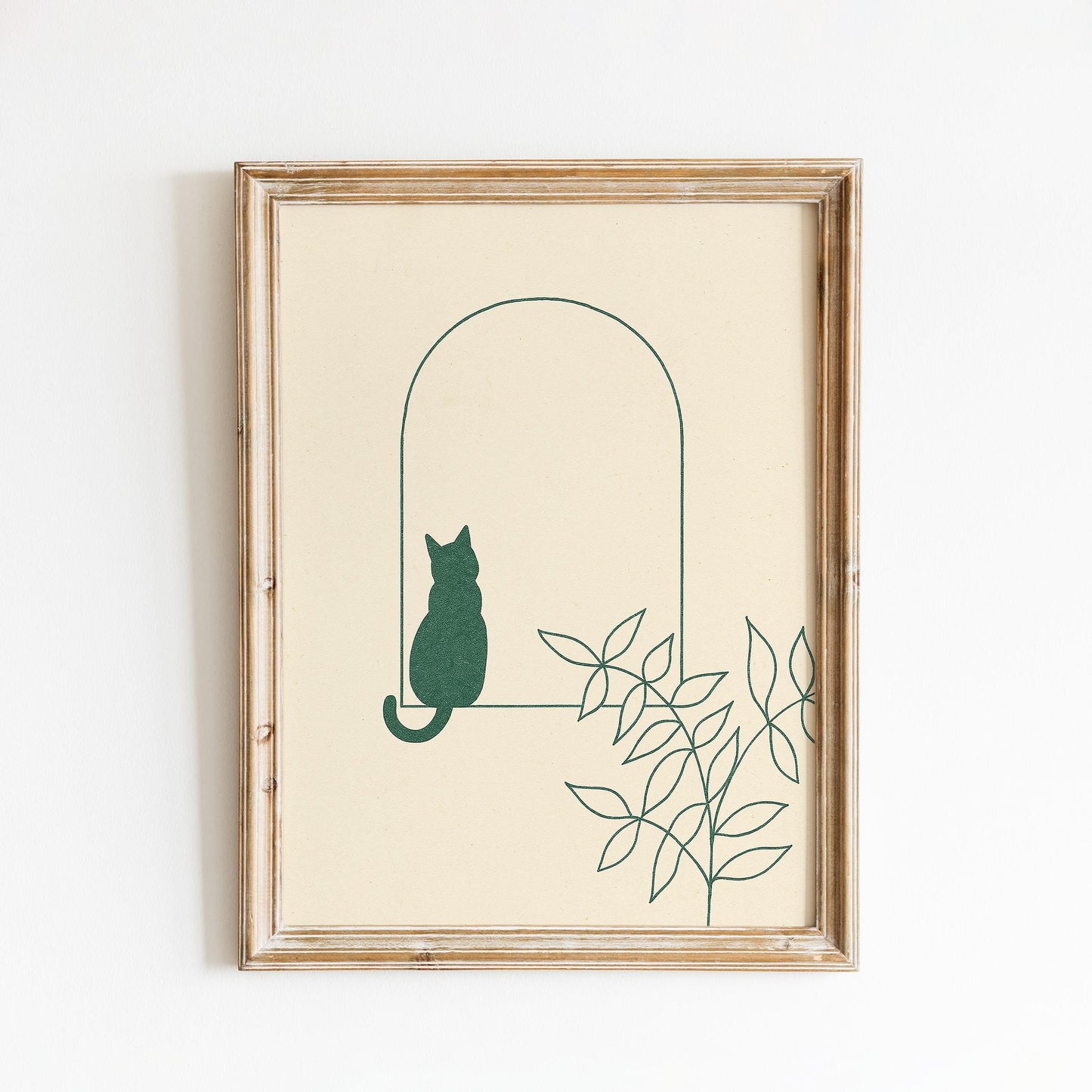 Arch Window Cat – Minimal Line Art Poster, Calm Scandinavian Wall Print