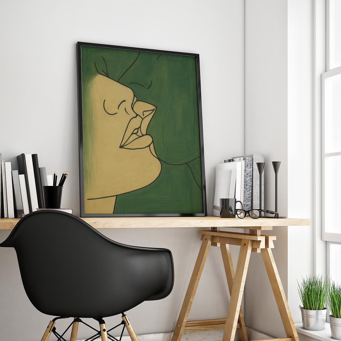 Minimalist Kissing Poster – Intimate Couple Art Print | Modern Line Art Decor